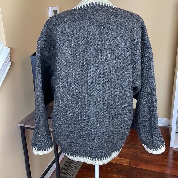 Handmade Thick Chunky Overaized Wool Sweater Cardigan, Made in Ecuador Woman's M - Picture 3 of 11